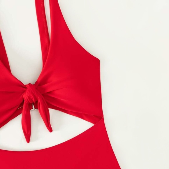 Knot Front Cut-Out One Piece Swimsuit
Color: Red - Picture 5 of 14
